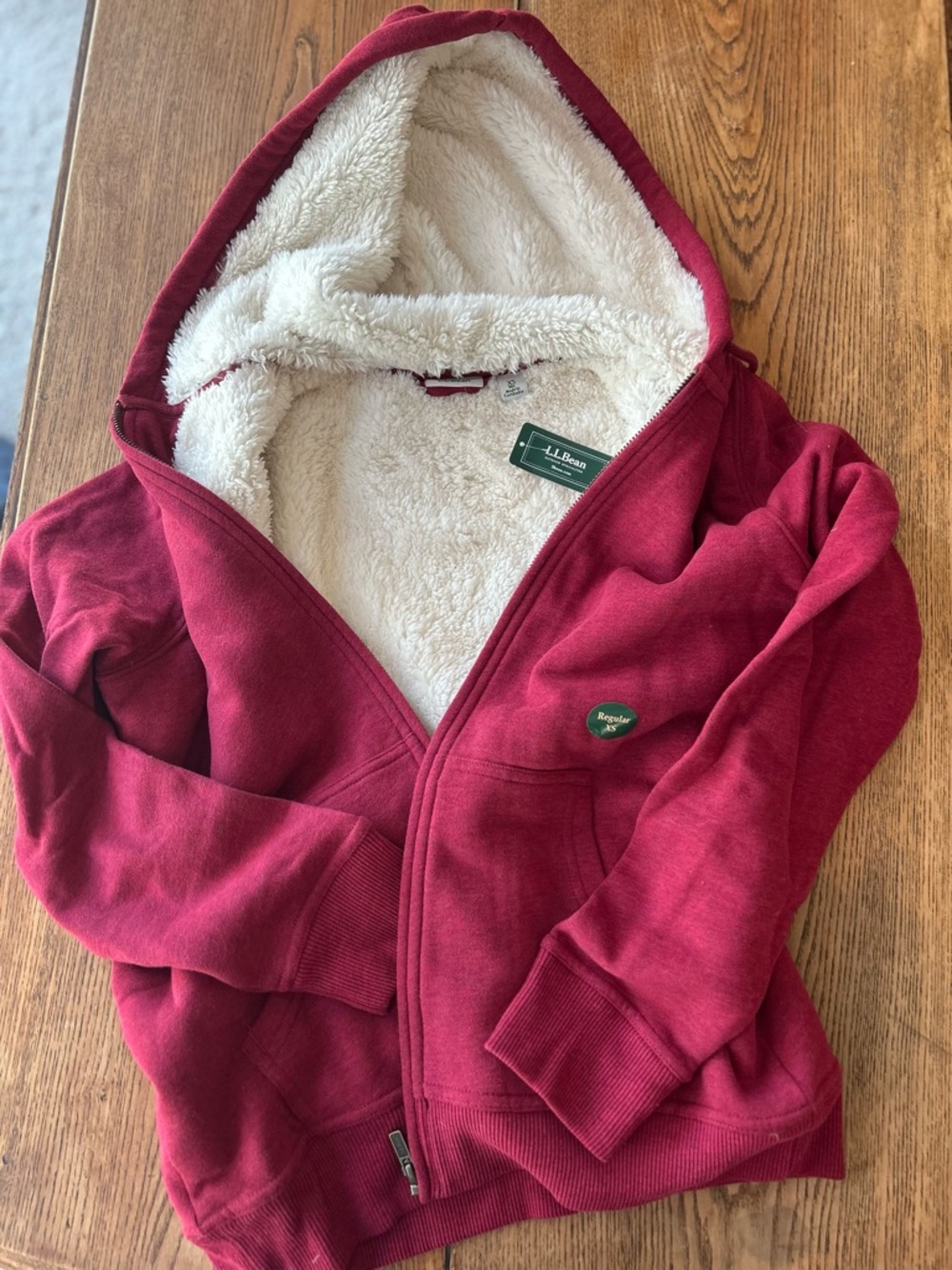 L.L. Bean Burgundy Sherpa-Lined Hoodie